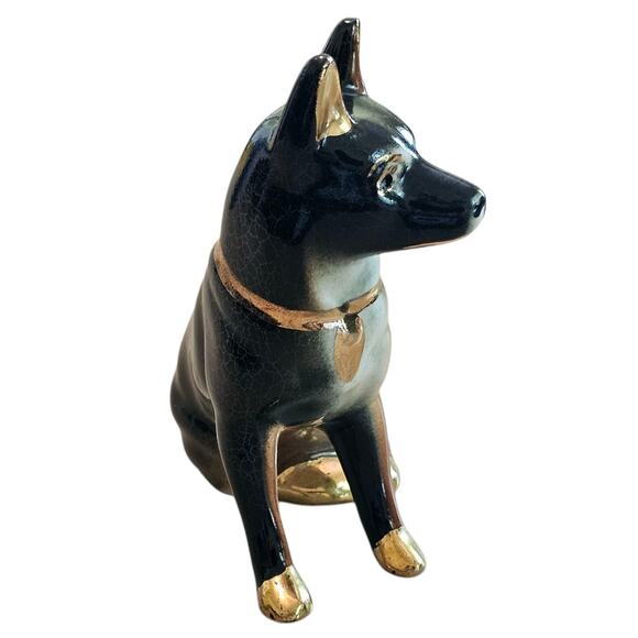 Vintage German Shepherd Figurine – 6" – Green, Brown & Gold Accents - Picture 3 of 8